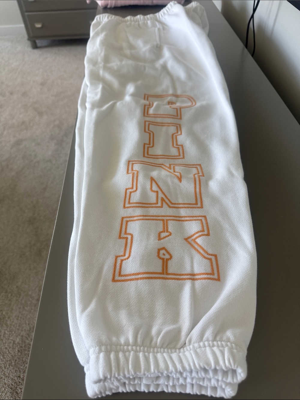PINK Victoria's Secret White Sweatpants with Orange Logo